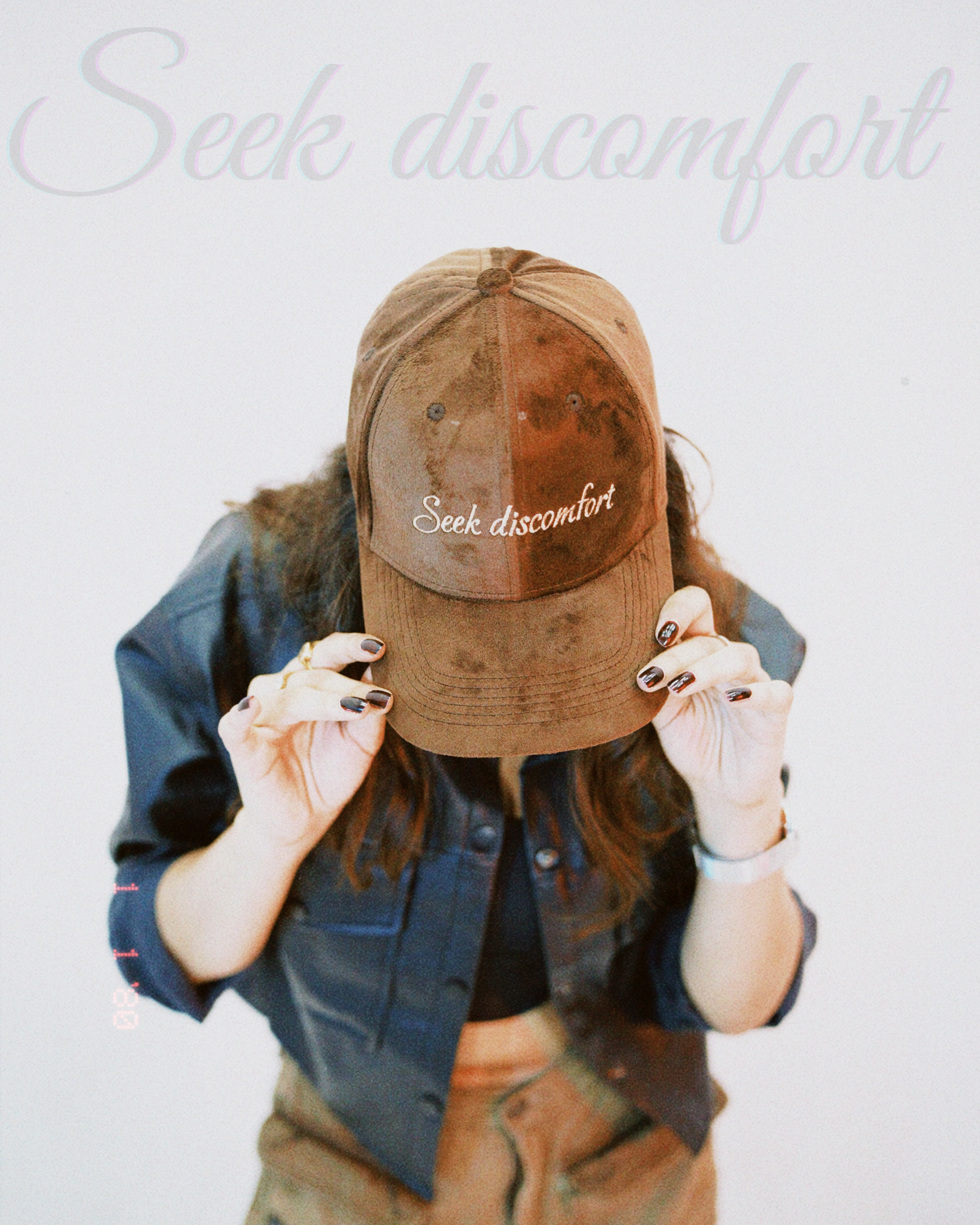 Seek Discomfort - Mocha brown suede unisex baseball cap