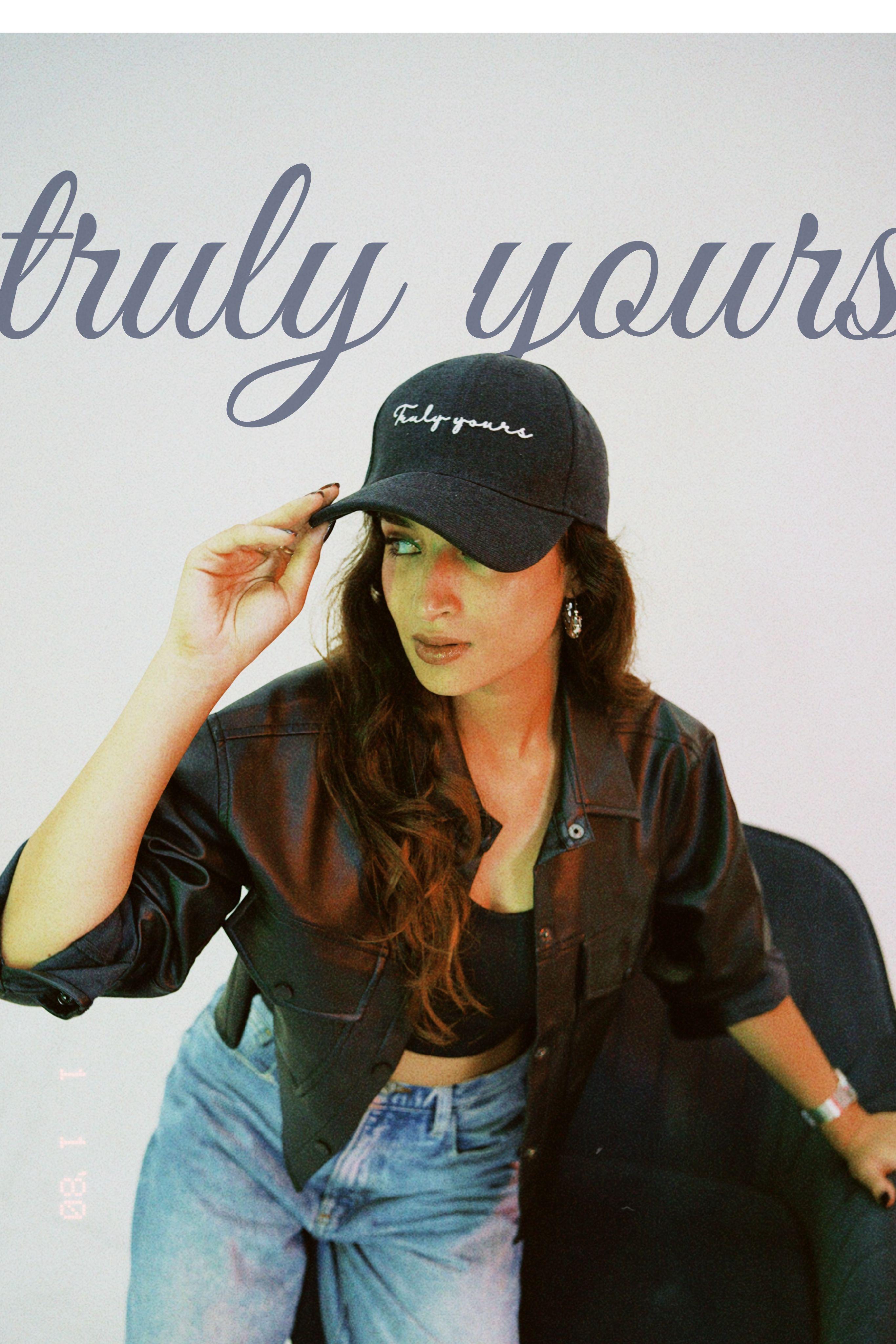 Truly Yours - black denim baseball cap