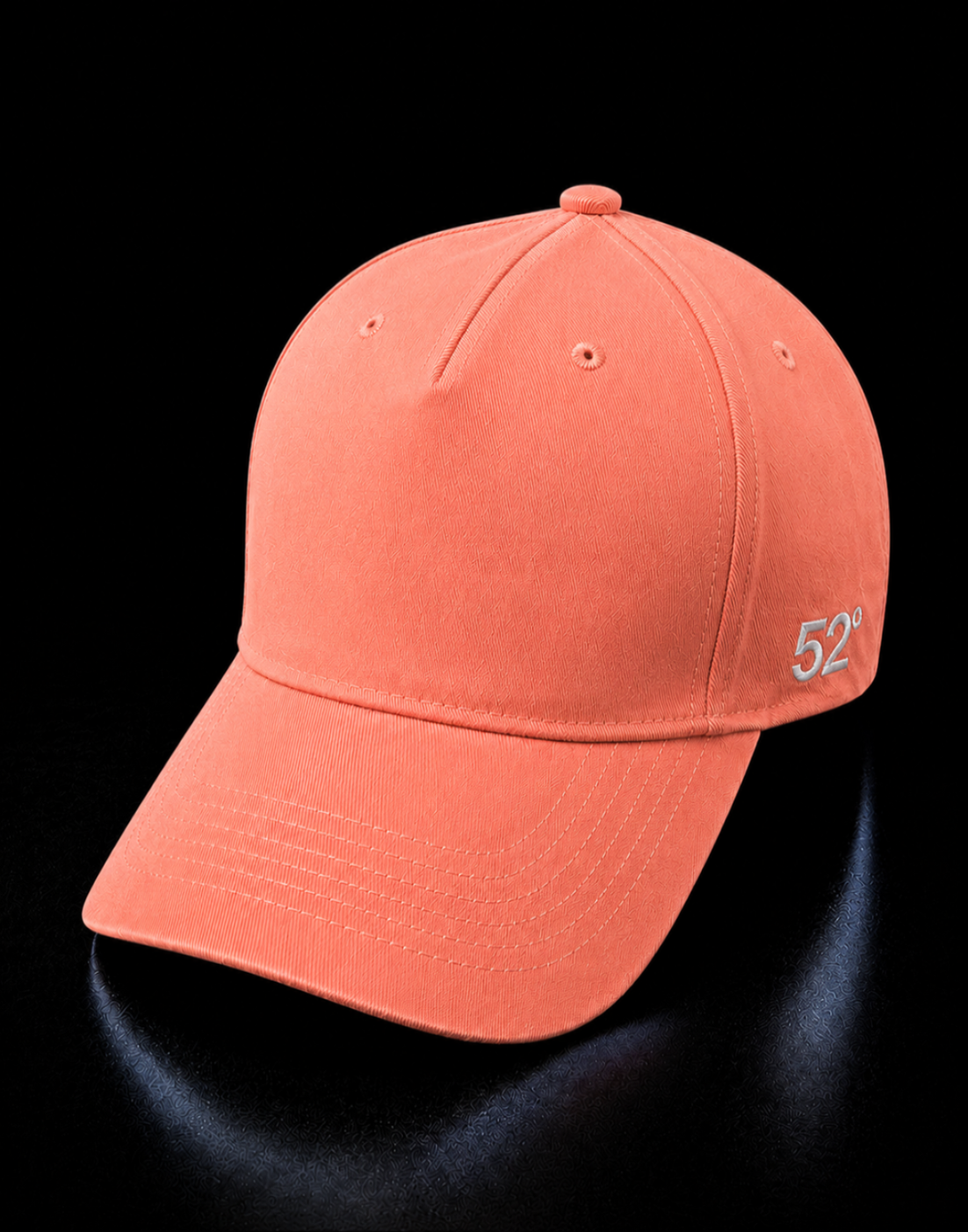 Peach-colored baseball cap with '52' logo on a black background