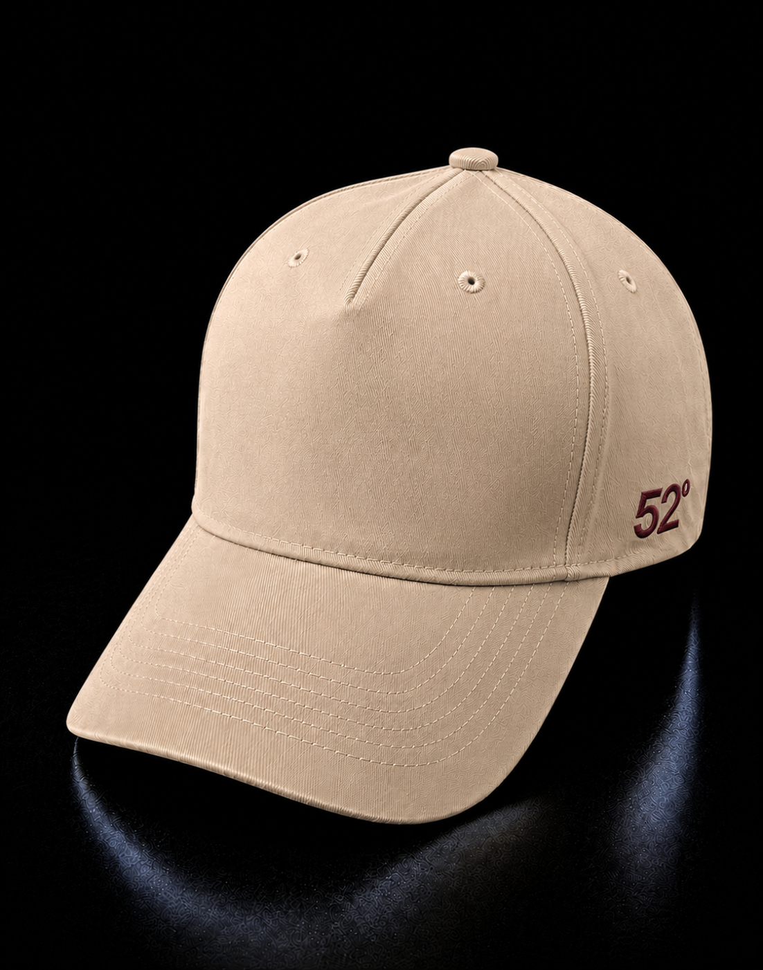 Beige baseball cap with '52' logo on a black background