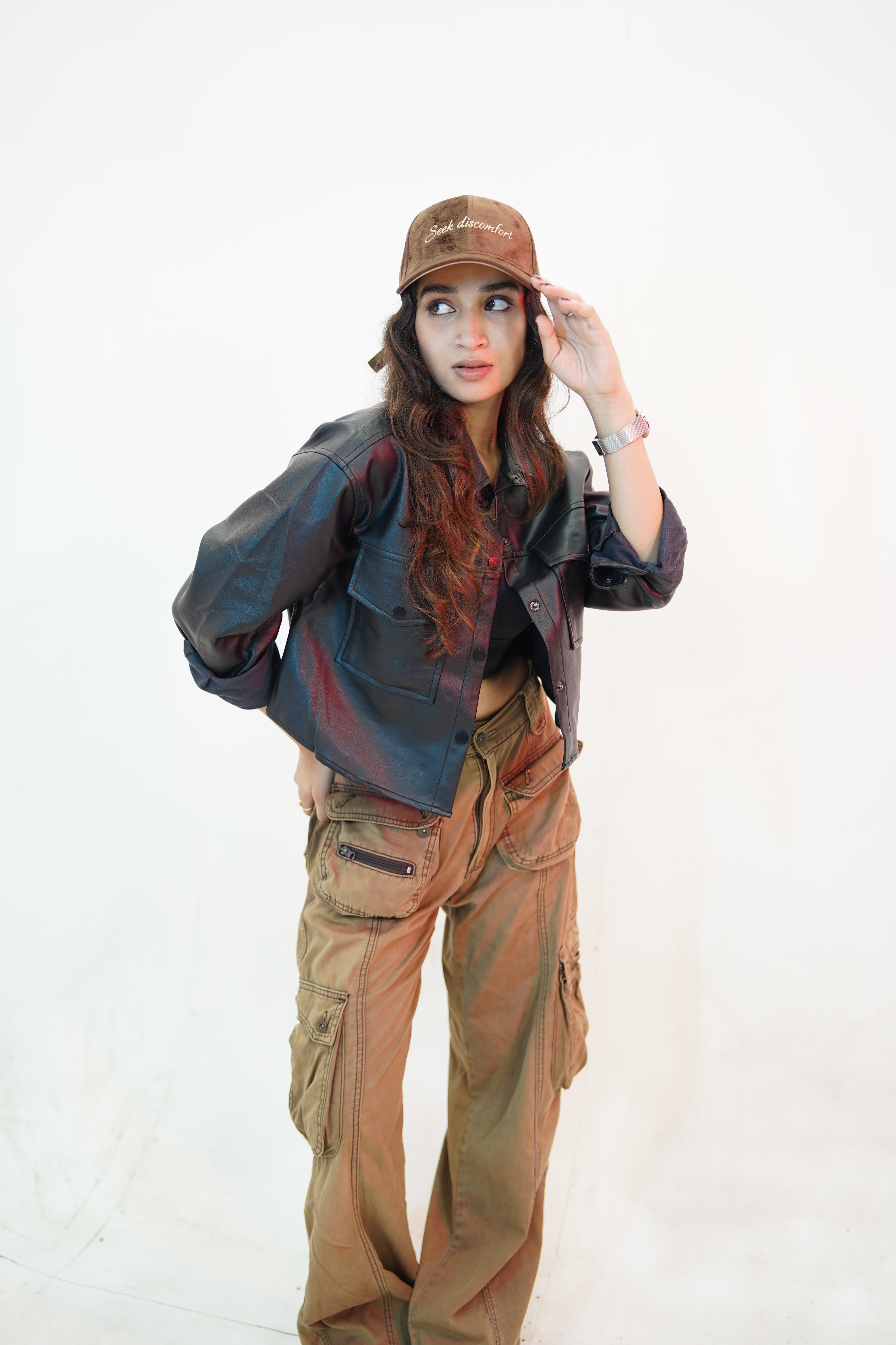 Seek Discomfort - Mocha brown suede unisex baseball cap