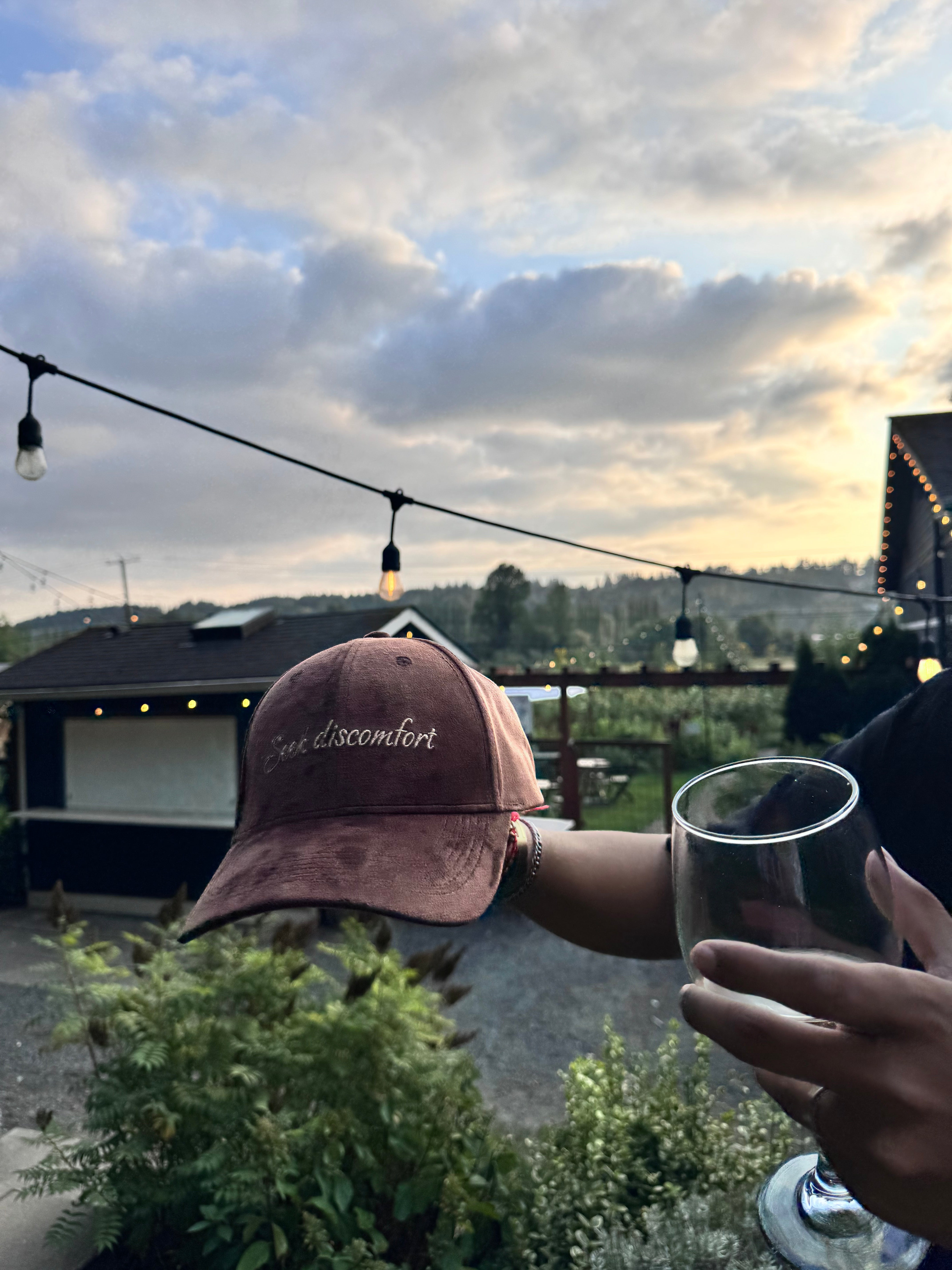 Seek Discomfort - Mocha brown suede unisex baseball cap