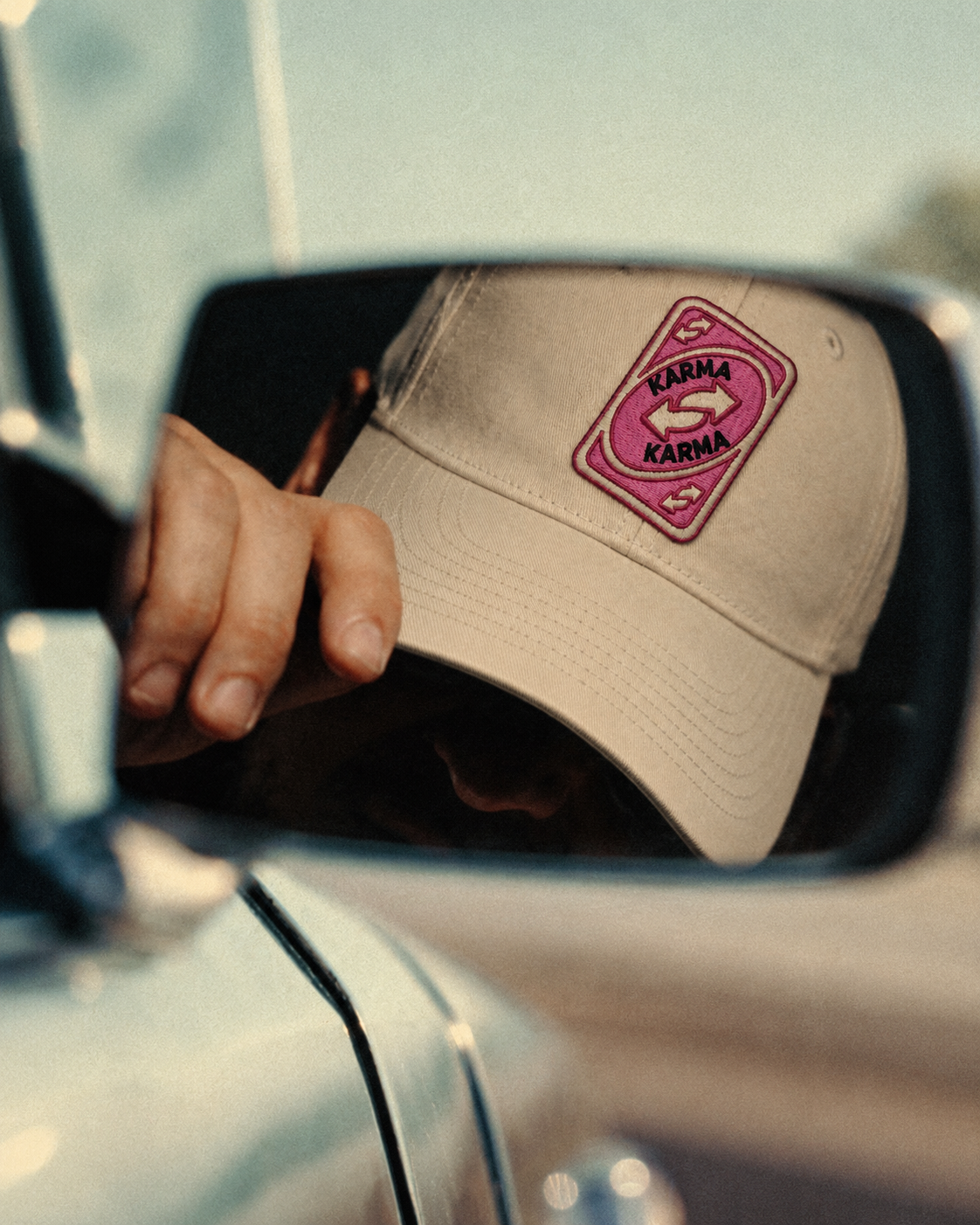 Karma - beige unisex baseball cap