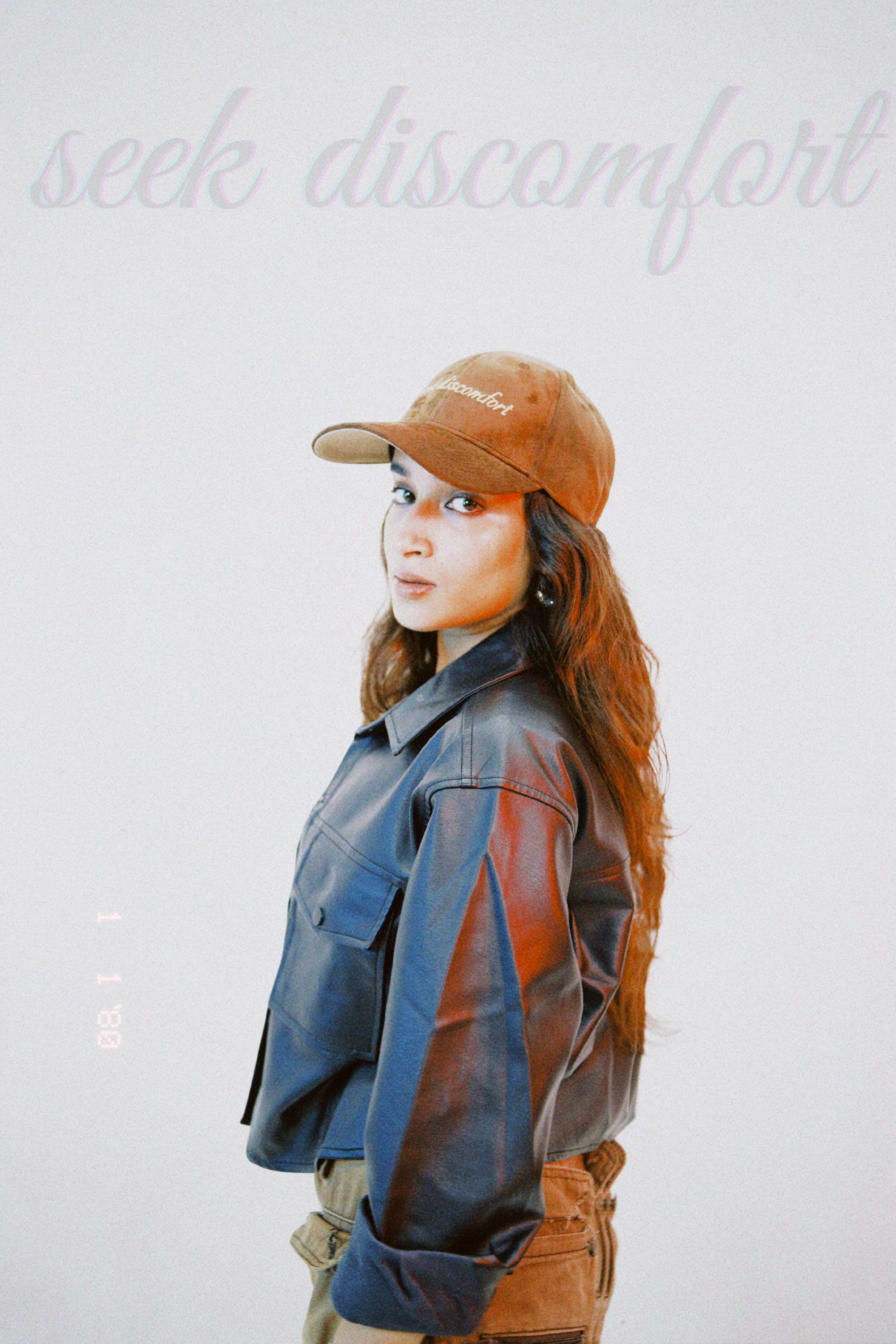 Seek Discomfort - Mocha brown suede unisex baseball cap