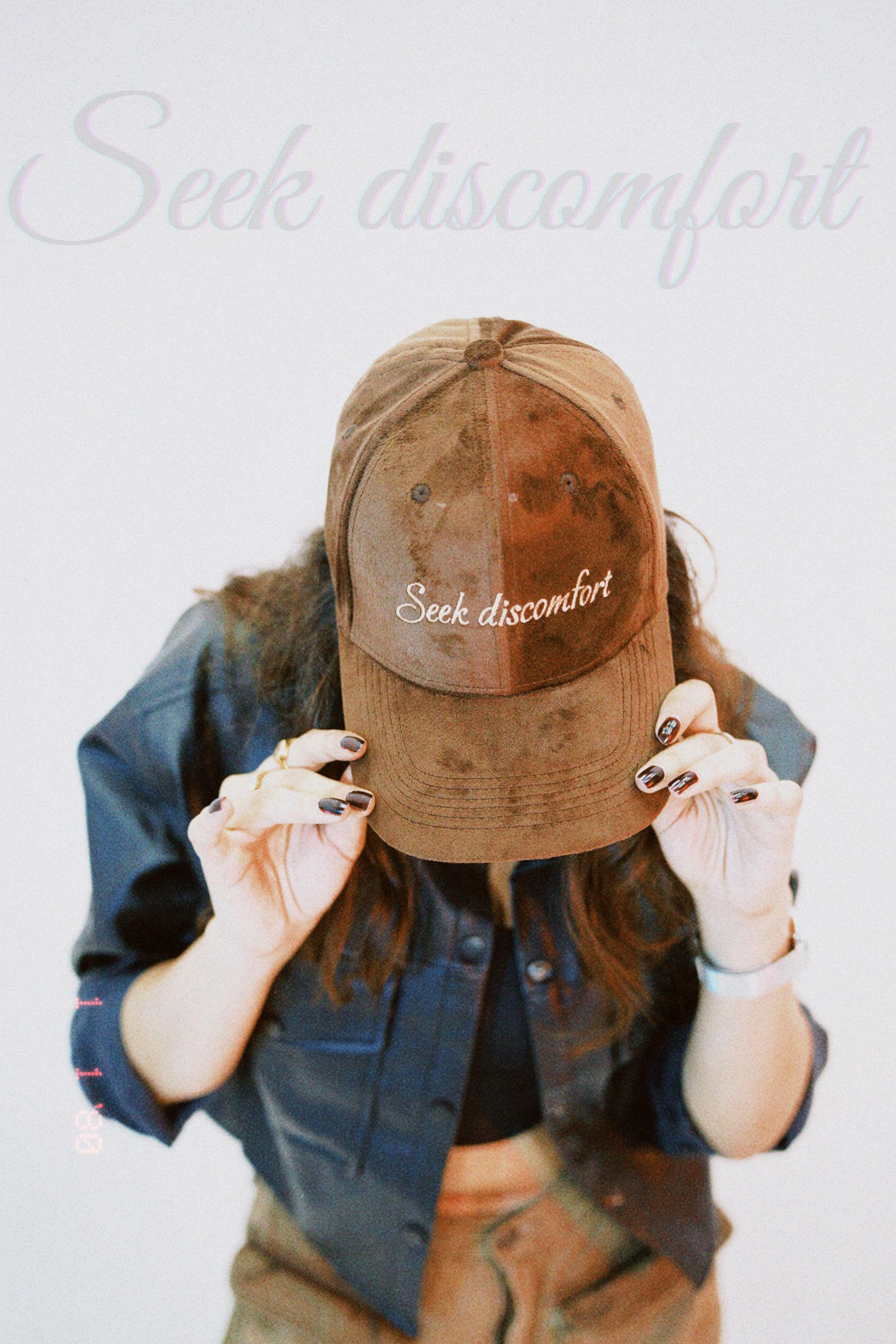 Seek Discomfort - Mocha brown suede unisex baseball cap