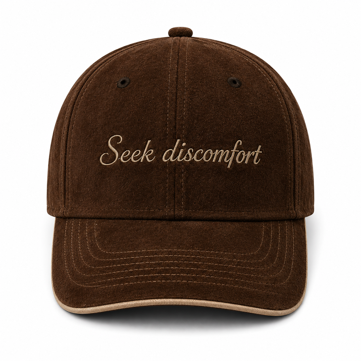 Seek Discomfort - Mocha brown suede unisex baseball cap