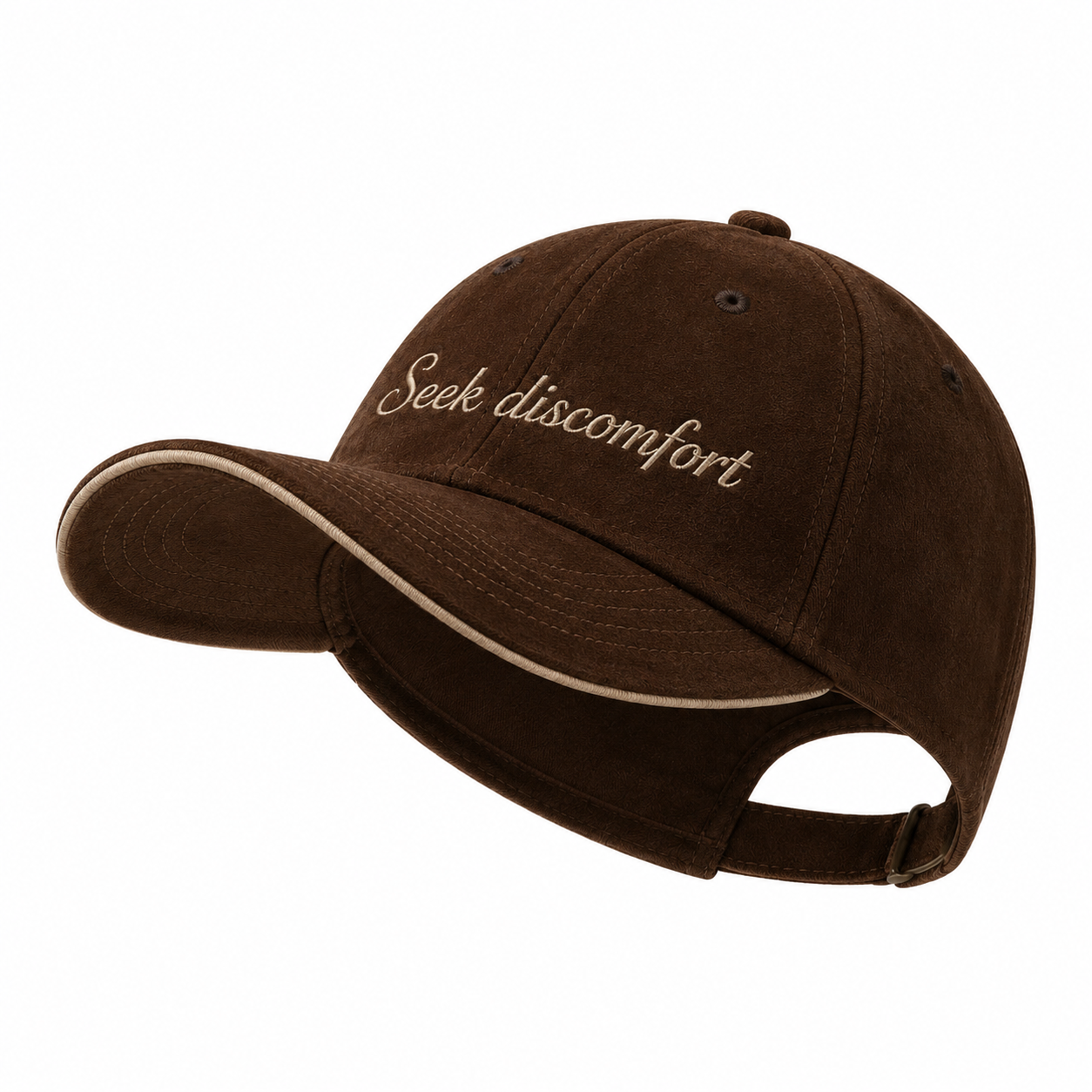 Seek Discomfort - Mocha brown suede unisex baseball cap