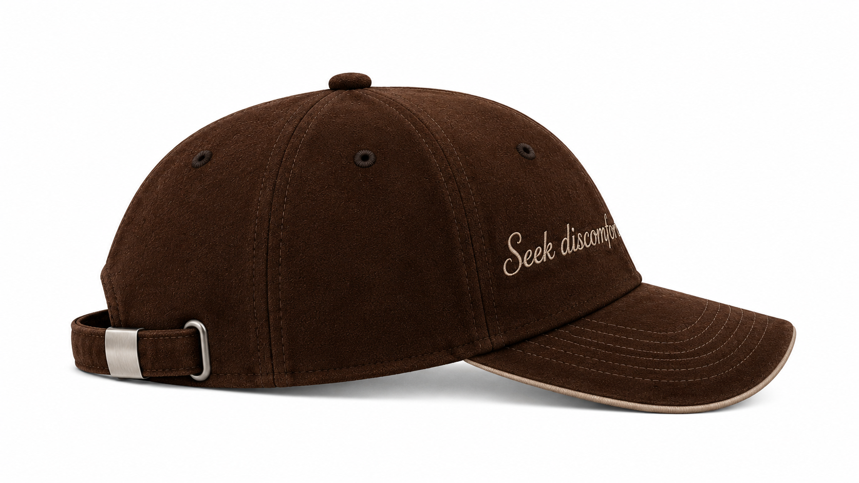 Seek Discomfort - Mocha brown suede unisex baseball cap