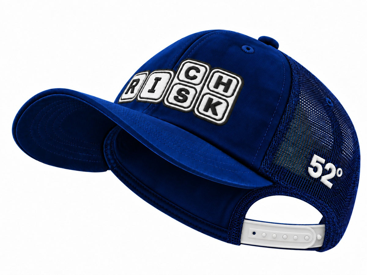 Risk/Rich - blue suede unisex trucker cap