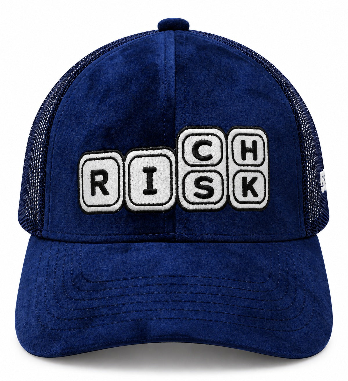 Risk/Rich - blue suede unisex trucker cap
